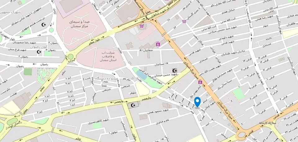 نقشهٔ موقعیت اپل سنتر آرس — سمنان، خیابان یاسر، روبروی کوچه میثم